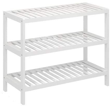 Vencier Bamboo Shoe Rack Natural – Easy Assembly & Strong Design Stand Shelf Organizer Ideal for Corridor, Bedroom, Bathroom, Hallway & Small Spaces, Large Capacity (White, 3 Tier)