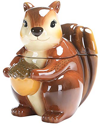 Bico Squirrel 8 inch Air Tight Cookie Jar, Hand Painted Ceramic Container, Dishwasher Safe