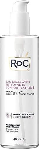 RoC - Eau Micellaire Démaquillante Extra Confort - Peau, Visage et Yeux Sensibles - Nettoyage Efficace - Minimise les Risques d'Allergies - 400 ml
