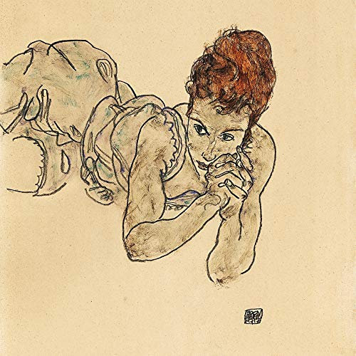 1art1 Egon Schiele Poster Liegende Frau, Zeichnung, 1917 Bilder Leinwand-Bild Auf Keilrahmen | XXL-Wandbild Poster Kunstdruck Als Leinwandbild 70x70 cm