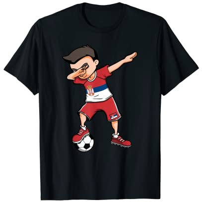 Dabbing Soccer Boy Serbien Fußball Fans Trikot Serbische Flagge T-Shirt