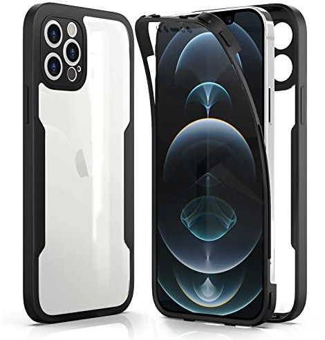 AICEK Compatible with Apple iPhone 12 Pro Case, 360 Degree Full Body Cover for iPhone 12 Pro TPU Bumper Case Built-in Screen Protector Shockproof Cover Black