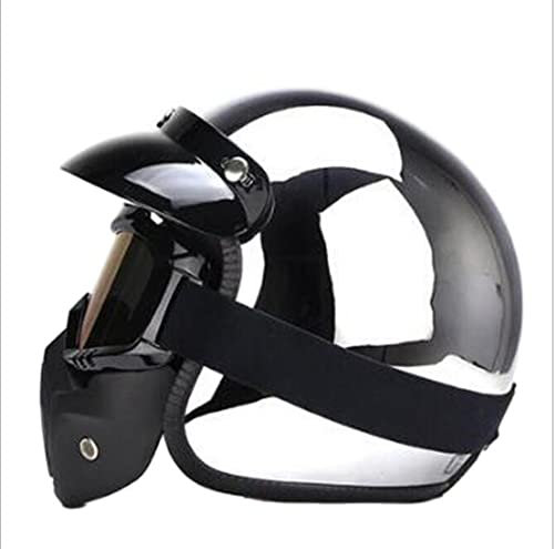 Deutscher Stil 3/4 Motorrad Vintage Silber Chrom Jethelm mit Bubble Mirror,ECE-Zulassung für Männer Frauen Moped Roller Cruiser Retro Motorrad Halbhelm