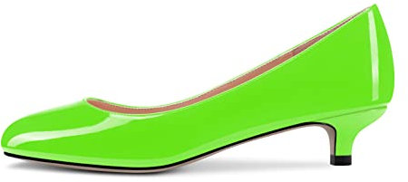 Castamere Mujer Gatito Aguja Bajos Heel Redonda Cerrado el Dedo del pie Punta Pumps Slip-on Clásico Cute Dress Zapatos Verde Lima 42 EU