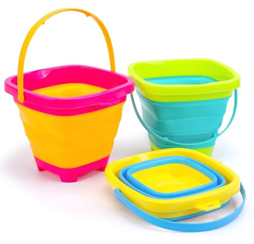 Shindel Collapsible Bucket for Kids,3 Pcs, Multicolor, Silicone