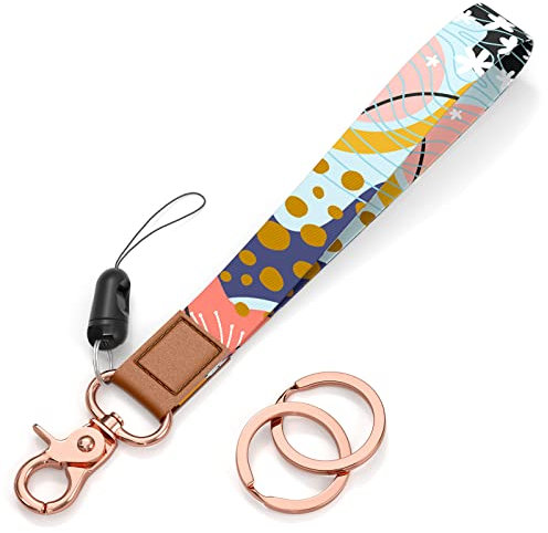 Rimilak Porte-clés avec dragonne pour homme et femme - Pour clés de voiture, badges, carte, portefeuille, téléphone, appareil photo, Pois jaunes, Medium