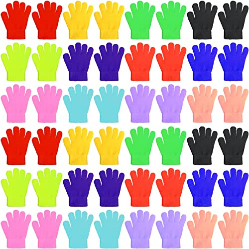 Neer 24 Pairs Kid's Winter Gloves Colorful Knit Gloves Bulk, Bright Color