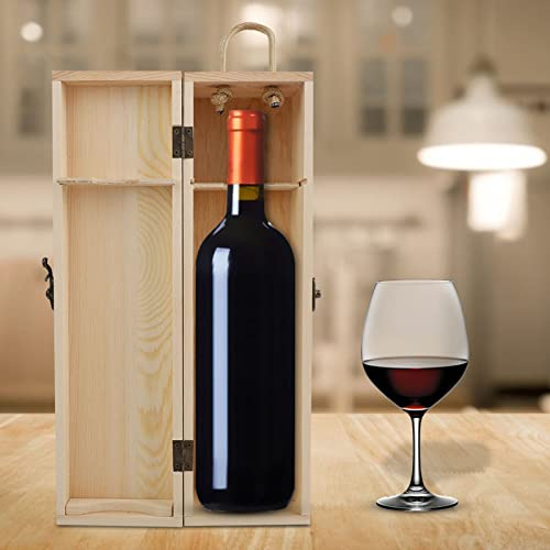 Jerliflyer Caja de vino,botella individual Caja de vino tinto elegante Mango de cuerda de madera Hebilla de metal Caja de vino tinto en blanco práctica estable para decoración del hogar,regalos boda