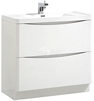 Eaton White Floor Standing Vanity Unit Includes Resin Basin Bathroom Furniture Storage Unit 900mm