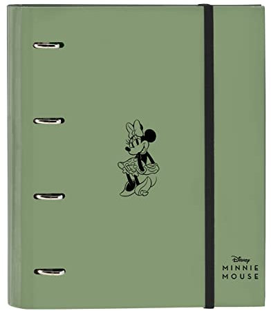 MINNIE MOUSE Mint Shadow Classeur 4 anneaux de 35 cm avec 100 feuilles A4, idéal pour les enfants de différents âges, confortable et polyvalent, qualité et résistance, 27 x 3,5 x 32 cm, Vert militaire