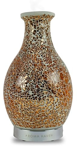 Aroma Haven S1 Essential Oil Diffuser Electric | 120ml Mosaic Ultrasonic Scent Ceramic Diffusers | Aromatherapy, Home Decor Office | LED 7 Lights, Auto Shut-Off, Air Humidifier (Round Rose Gold)