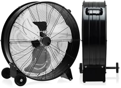 RELAX4LIFE Trommelventilator 59cm, Bodenventilator mit 3 Geschwindigkeitsstufen, Standventilator mit 3 Aluminiumflügel, Griff & Rollen für Garage, Lager, Werkstatt & Terrasse (Schwarz)