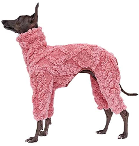 Fleece Hundemantel mit Beinen für Windhund, Hundepullover aus Samt mit winddichtem Rollkragen, Hundejacke für Whippet, Windhund, Lurcher, Salukis (Color : Pink, Size : S)