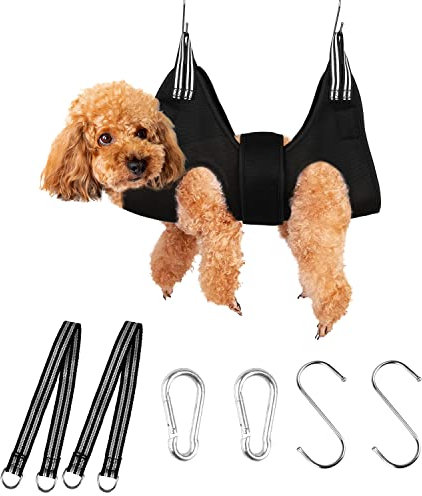 Lurowo Upgraded Pet Grooming Hammock, Dog Grooming Harness Kit with Adjustable Velcro, Grooming Kit for Dog Cat Bathing, Grooming, Nail Trimming, Claw Care (Black, M)