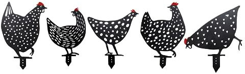 Easylife Chicken Silhouettes Metal Garden Ornaments, Set of 5 Decorative Garden Art, Weatherproof Garden Accessories W14-22cm x H24-26cm - Fully Guaranteed