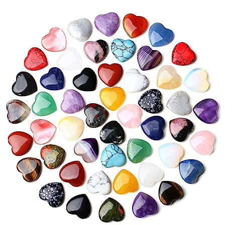 QINJIEJIE Lot de 50 pierres précieuses en forme de cœur en forme de cœur en quartz rose poli en vrac chakra paume pierre naturelle mignonne de poche pour le pouce Reiki équilibrage méditation vente en