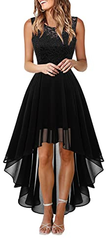 Robe en Dentelle pour Femme Soirée Cocktail Bal High Low Jupe Asymétrique en de sans Manche pour Mariage avec Ceinture obe De Soiree Grande Taille Club Dress Chic Et Glamour Courtes Robes
