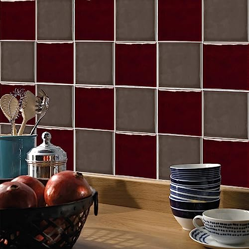 Fliesenaufkleber Purplish Red Taupe Küchenrückwand Selbstklebend PVC Klebefliesen Hitzebeständig Mosaikfliesen Wasserdicht Fliesenaufkleber Bad Ölfest Spritzschutz Fliesenfolie 15x15cm/30 Pcs