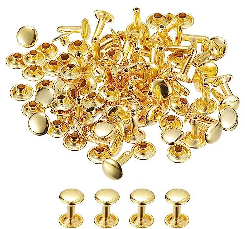 sourcing map 100 Juegos Cuero Remaches, 9mm Doble Tapa Remaches 12mm Altura Metal Pernos Remache para Cuero Artesanía Reparación Bricolaje Monedero Cinturones Bolsos Zapatos, Dorado Tono