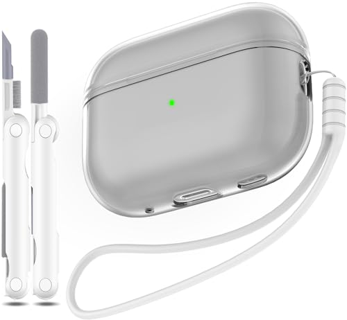 MHYALUDO Custodia per Airpods Pro 2a/1a gen, Compatibile con Custodia Airpods Pro 2a gen Porta di ricarica USB C, Custodia morbida trasparente antiurto con penna per pulizia cordino,Nero