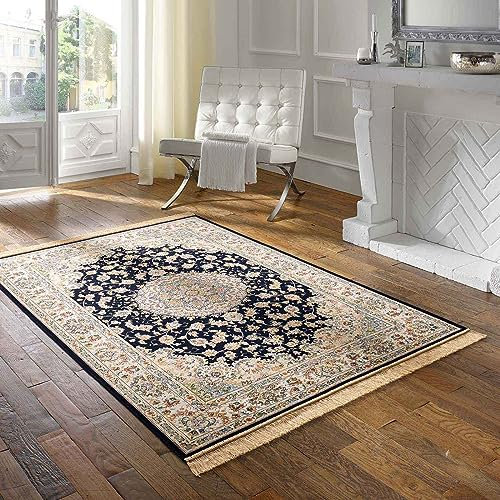 Taracarpet Teppich Palazzo Royal Täbriz blau 135x195 cm Kurzflor Orientteppich für Wohnzimmer Esszimmer und Schlafzimmer