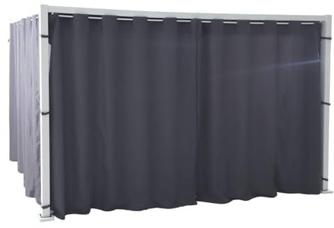 Hespéride - Vorhang- und Schienenset für Gartenlaube ZALYA Weiß & Schiefergrau - 4 Schienen + 4 Vorhänge - Weiß/Schiefer