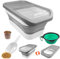 Frevoitna 3 piezas Contenedor de Comida Plegable Gris, Caja de Comida para Mascotas Resistente a la Humedad con Pala, Recipiente de Almacenamiento Bien Sellable Puede para Comida para Guardar Granos
