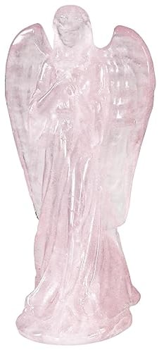 mookaitedecor Natürliche Kristall Rosenquarz Engel Figur Deko, Handgeschnitzte Engelfigur Stein Statue für Beten Schutz Dekoration, Schutzengel Geschenk, 8,3-8,6 cm Hoch