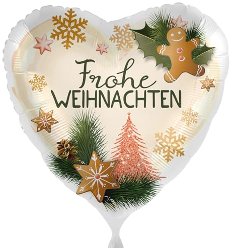 Folienballon 'Frohe Weihnachten' Weihnachtsbäckerei Lebkuchen Plätzchen Ballon Weihnachten Deko Weihnachtsparty Weihnachtsfeier Luftballon Made in EU, Herzform, Helium geeignet
