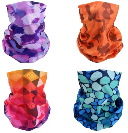 SMEHCF 4 Mehrzweck Bandanas für Damen Herren Stirnband Sturmhaube Haar Kopftuch Gesicht Halbmaske Halsmanschetten atmungsaktiv wiederverwendbar waschbar Camo Regentropfen Blau Regenbogen Gelb Lila