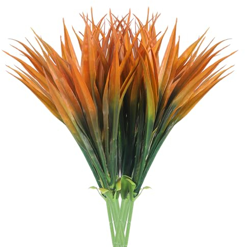 QUARKZMAN 8Pcs Plantes en Herbe Artificielles 17.3 Fausse Herbe Extérieure Anti-UV pour Maison Balcon Fenêtre Jardin, Orange et Vert