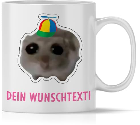 mindmonkeys® Sad Hamster Meme Lustige Tassen Hamsti Lustige Sprüche Tasse | Dein Wunschtexti Hut | Keramik 300 ml