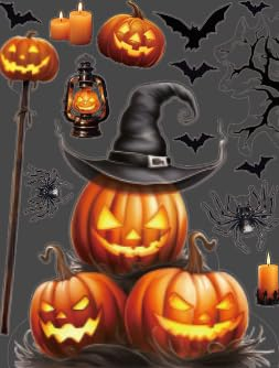 DERAYEE Halloween Fensterbilder,3D Doppelseitige Fenstersticker,Halloweens-Fenster Dekoration,Aufkleber von Hexen,Kürbisse,Sensenmann,Geister,Katzen,Kerzen für Karneval Party Halloween