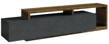 Meublorama Mobile Porta TV Design 220cm Collezione Bergamo. Colori Grigio e Rovere Scuro.