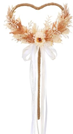 PartyforU Blumenmädchen Zauberstab - Zauberstab mit Herz und Band für Waldhochzeit oder Brautparty, Champagner, Standard