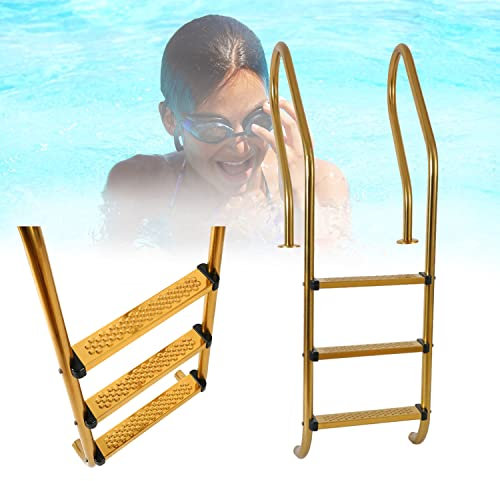 Bubinblau Gold pool Ladder, 304 Stainless Steel Inground Swimming Pool Stairs with Non-Slip Footstep, Pool HandRail Ladder 3/4/5/6 Step, easy to install,5 steps