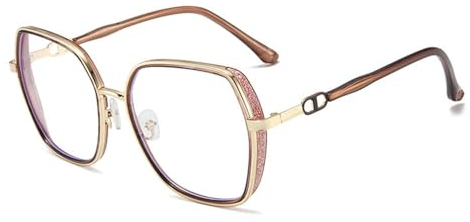 AOOLIA Blaulichtfilter Brille für Damen Herren Metal Frame Anti-Blaulicht Brillen Computer Gaming Ohne Stärke Brille (Braun)