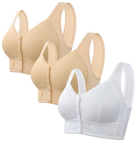 3 Pack Front Fastening Bras for Women Plus Size Non Wired - Wireless Bras for Women Large Bust Solid Color Sports Bras Women High Impact Soft Comfort Seamless Bras for Women Fashion Yoga Bras Women