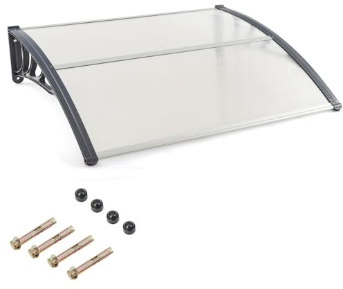 GOPLUS Auvent Porte d'Entree 153x99CM avec Protection Solaire, Résistant au Vent avec Panneau Revêtu à Double Couche et Support en ABS, Capacité de Poids Max 20KG