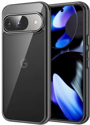 JETech Hülle für Google Pixel 9/9 Pro, Anti-Vergilbung, Schwarz | Stoßschutz, Kratzfeste Harte PC-Rückseite, Robuster Transparenter TPU-Rahmen