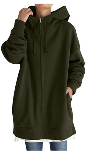 Sweatjacke Damen mit Kapuze Lang Oversize - Hoodie Jacke mit Reißverschluss Locker Kapuzenjacke Herbst Winter Hoody Sweatshirt Elegant Verdickt Warm Fleecejacke mit Taschen Outdoor Windjacke, S-5XL