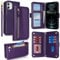 SailorTech for iPhone 12 Phone Case Wallet with Card Holder for Women, iPhone 12 Pro Wallet Case with Credit Card Slots Flip Case Zipper Shockproof Case for Men - Purple