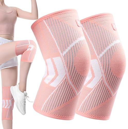 Knee Brace Support for Women, 2 Pack Knee Compression Sleeves for Knee Pain, Knee Support for Arthritis Running Hiking Sports Fitness Injury Recovery (L)