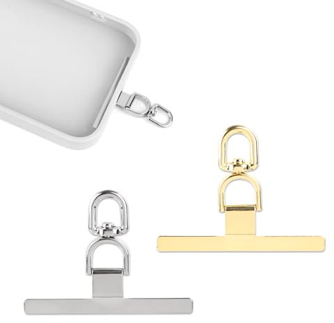 XIHIRCD 2pcs Phone Tether Tabs, 360° Rotatable Cell Phone Lanyard Pad Metal Phone Patch Universal Phone Strap Tags Replacement Part for Most Smartphones Safety Lanyard Patch (Silver, Gold)