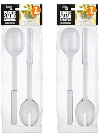 HOMESHOPA 4 Pack Plastic Salad Servers, Clear Fork & Spoons Set, Salad Mixing Cutlery Long Handle, Durable, Reusable, Stylish Dining Tongs, Perfect for Birthday Parties Weddings Camping & Events