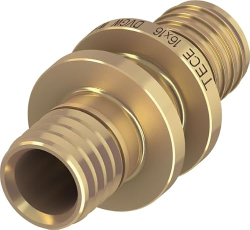 TECE Kupplung Messing, 16 x 16mm (nr.766016) | 16/20/25/32 mm DVGW Messing Wandscheibe Winkel Kupplung T-Stuck Druckhülse