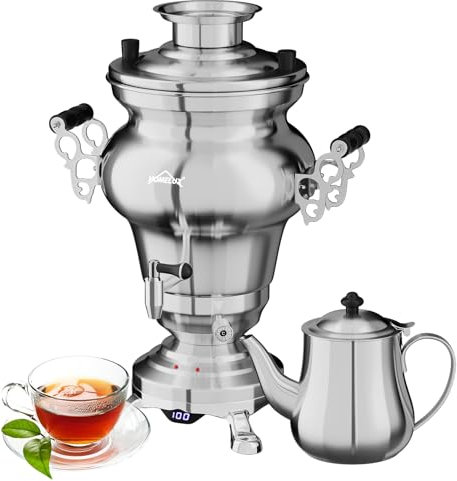 HOMELUX Elektrischer Samoware Edelstahl, 1850 Watt Teemaschine Wasserkocher 5L +1.6L Teekannen Set Großer Teekocher mit Warmhaltefunktion eingestellte Temperatur, Ablasshahn für Gastrobetriebe