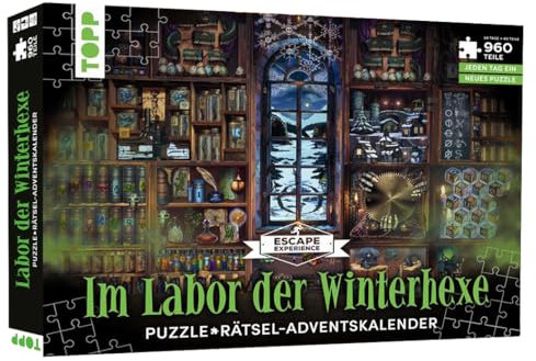 TOPP Puzzle-Rätsel-Adventskalender: Im Labor der Winterhexe – 24 Puzzles mit insgesamt 960 Teilen. Die nächste ultimative Escape Experience. Jeden Tag Neue Teile kombinieren und entschlüsseln.