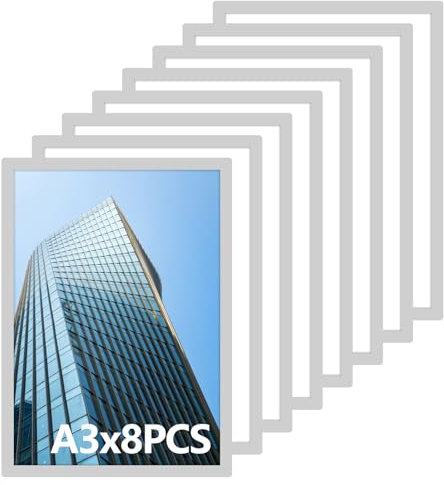 JINTANG Lot de 8 cadres magnétiques de 43,2 x 27,9 cm, cadres photo magnétiques A3, cadre d'affichage autocollant pour réfrigérateur, pour porte, fenêtre, décoration d'intérieur, papier de bureau