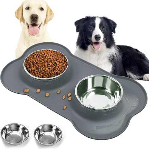 CEASELESLY- Comedero para Perro Gato y Mascotas,Doble Plato Extraíble de Acero Inoxidable,Base de Silicona Antideslizante,para Alimentos y Agua Comedero para Perro Gato y Mascotas